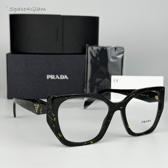 NEW Prada PR18WV 19D1O1 Black Yellow Marble Cat Eye Women Eyeglasses - Picture 3 of 9